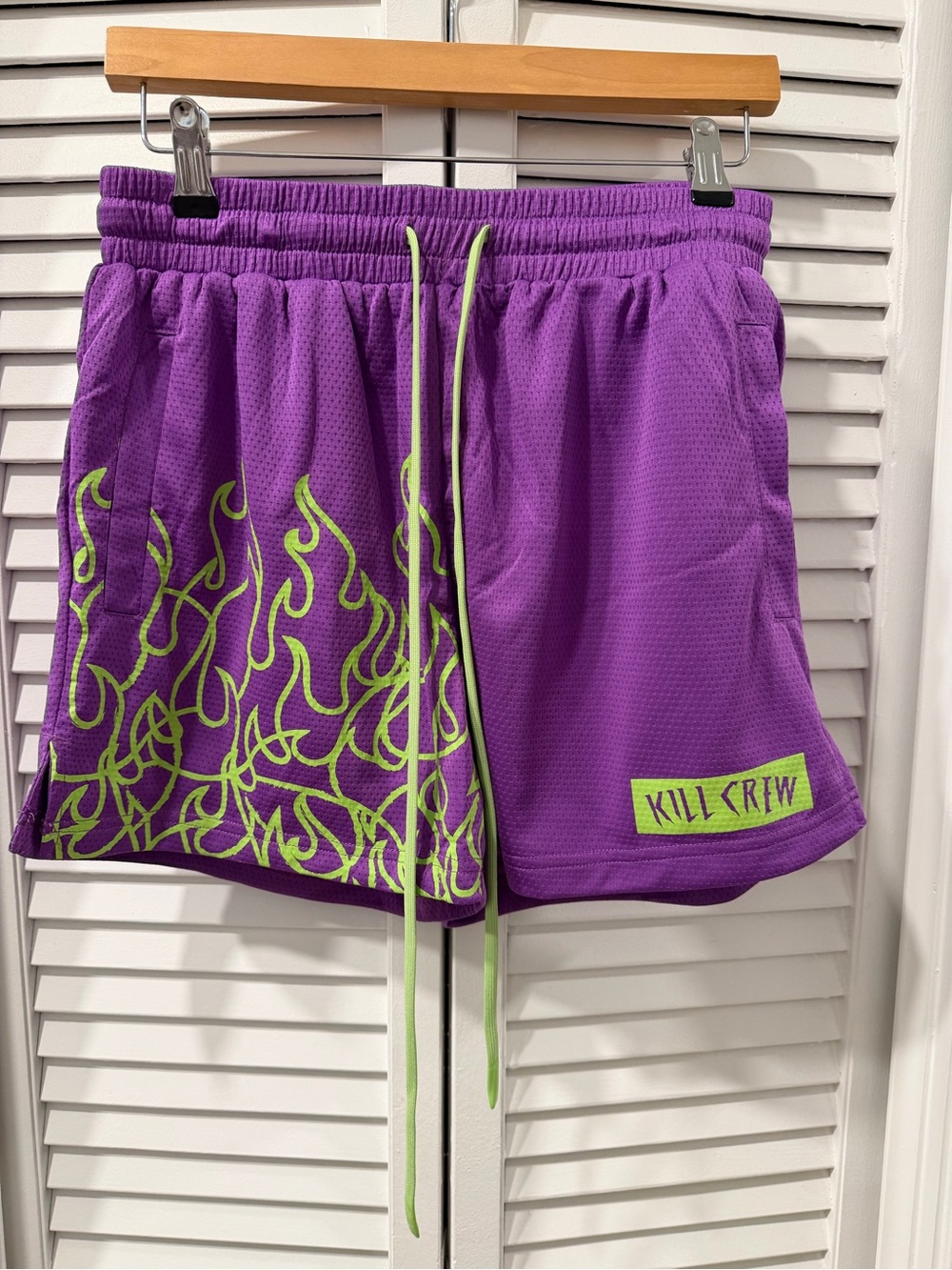 Kill Crew Unisex Muay Thai Flame Shorts Purple Green Size M